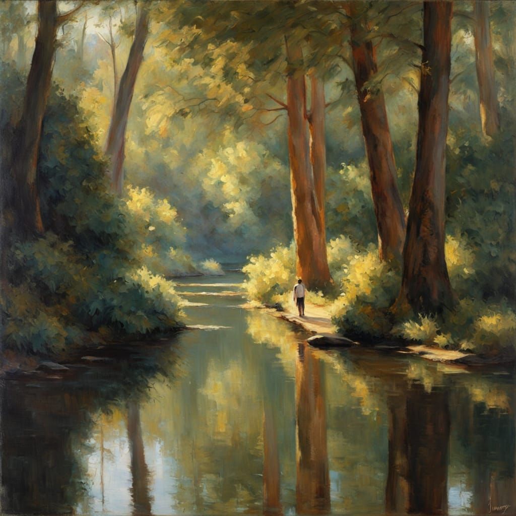 Tropical Jungle Reflection in Painterly Style