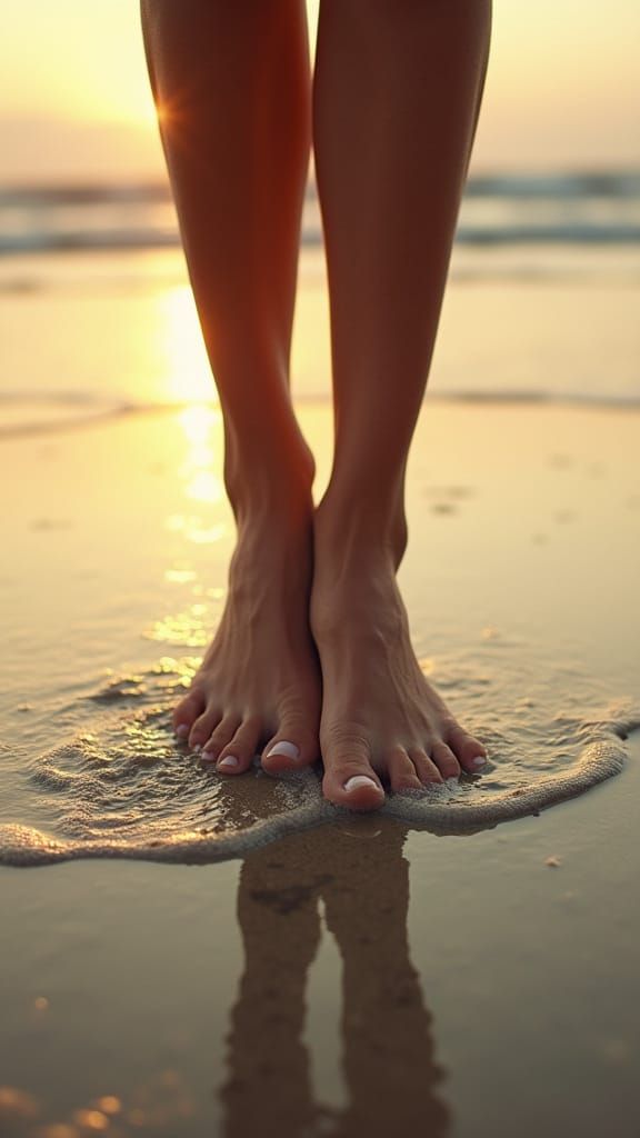 Relaxed Female Feet in Serene Beach Scene