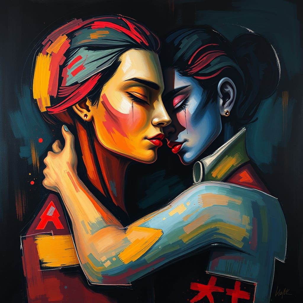 Surrealist Painting of Love and Tears with Chiaroscuro
