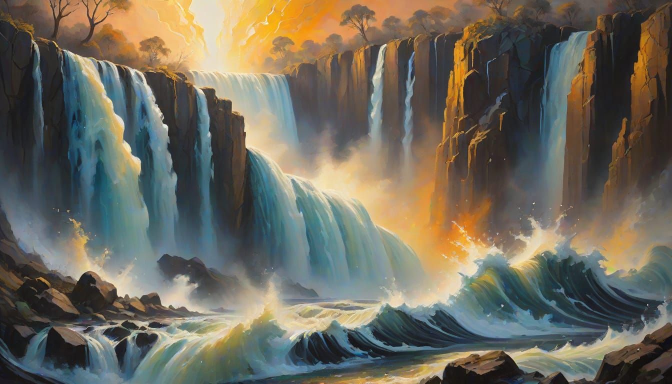 Ethereal Victoria Falls in Vibrant, Surreal Colors