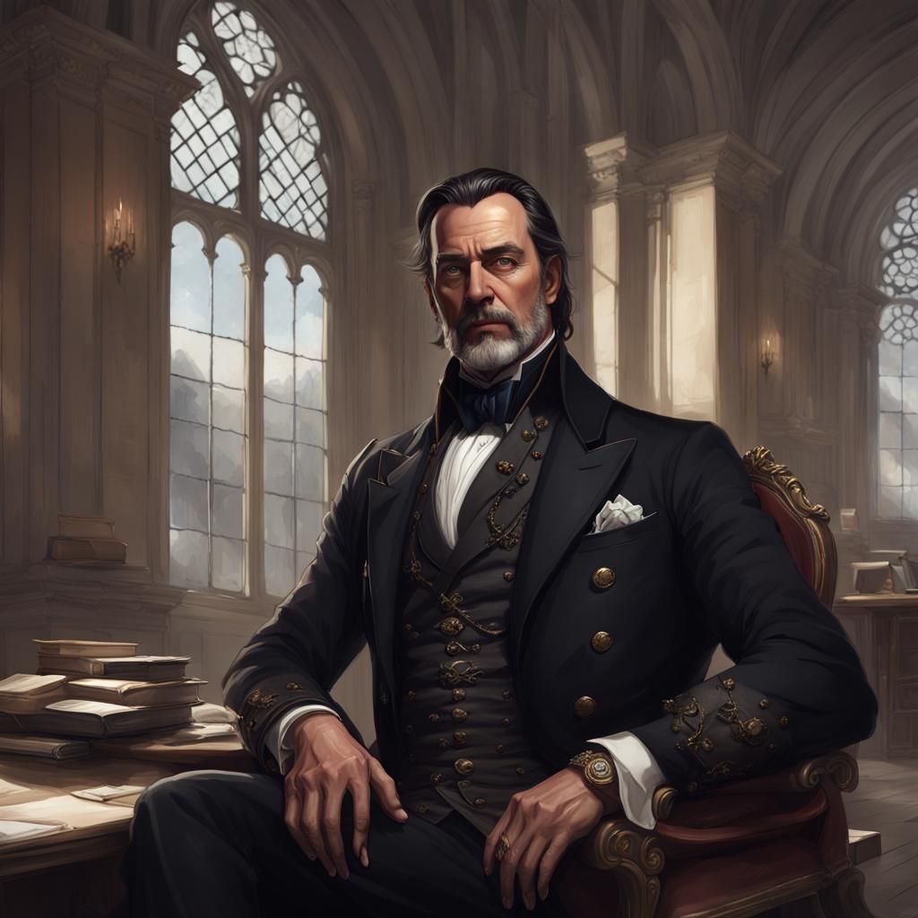 Elegant Portrait of British Earl in Castle Office