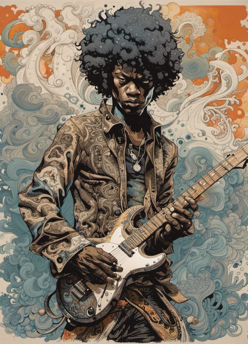 Alien Samurai Hendrix in Detailed Gouache Illustration