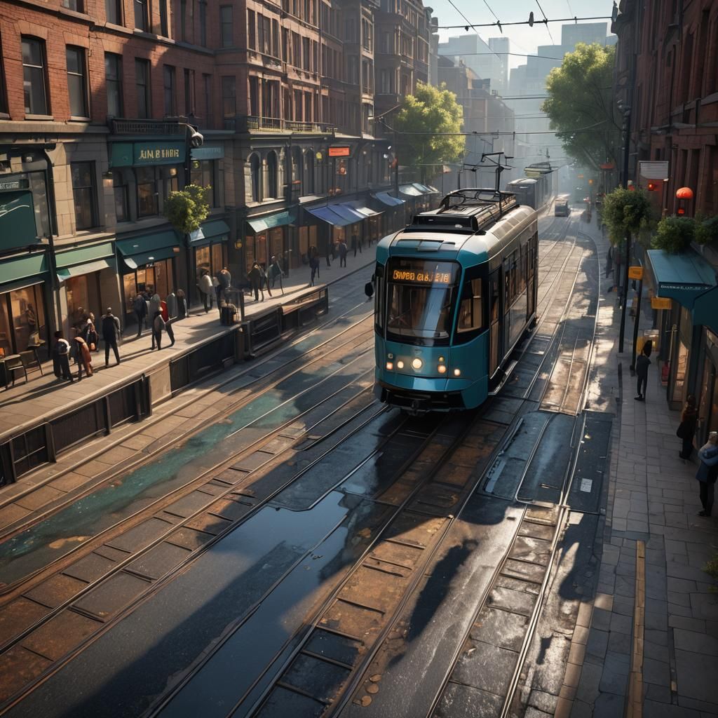Modern Tram in Sheffield Street: Detailed Matte Painting