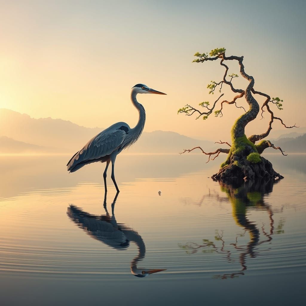 Serenely Standing Great Blue Heron in Golden Light