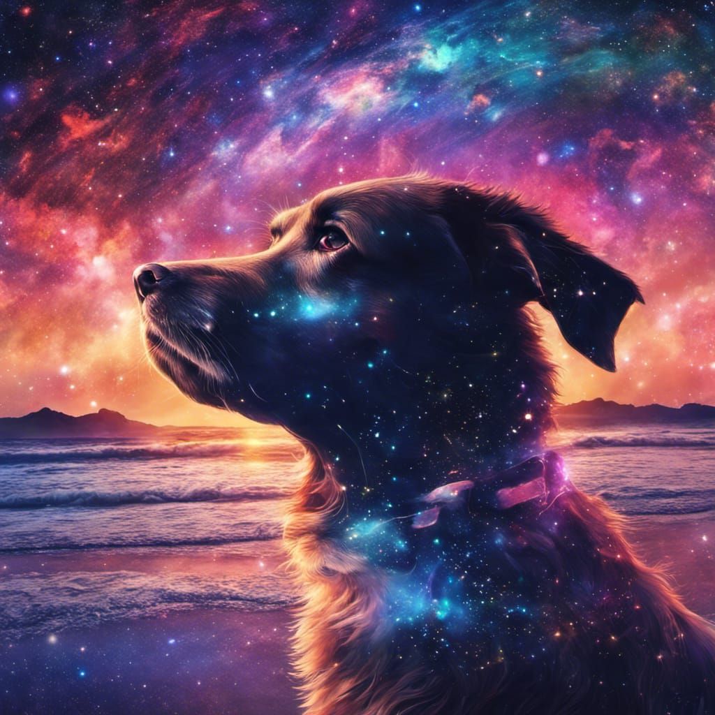 Galactic Beach Scene in Mixed Media Style