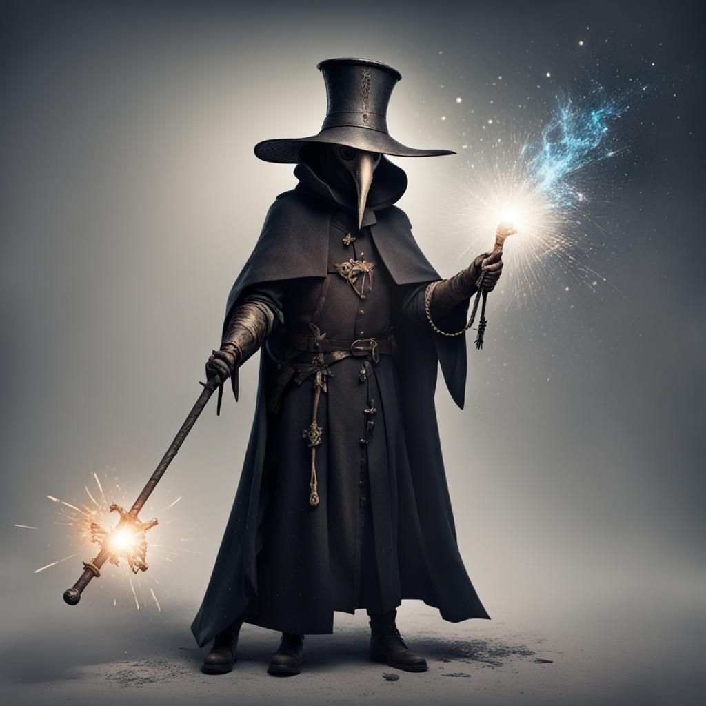 Medieval Plague Doctor with Magic Staff