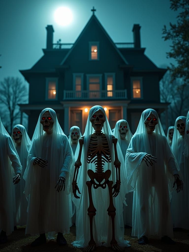 a haunted Victorian landhouse in the night