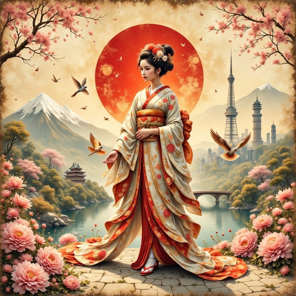 Ethereal Geisha in Vintage Japanese Setting