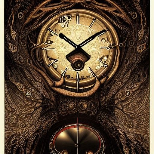 Psychedelic Horror Clock in Surreal Style
