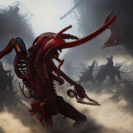 Xenomorph vs Aztec Warrior in Hyperrealism