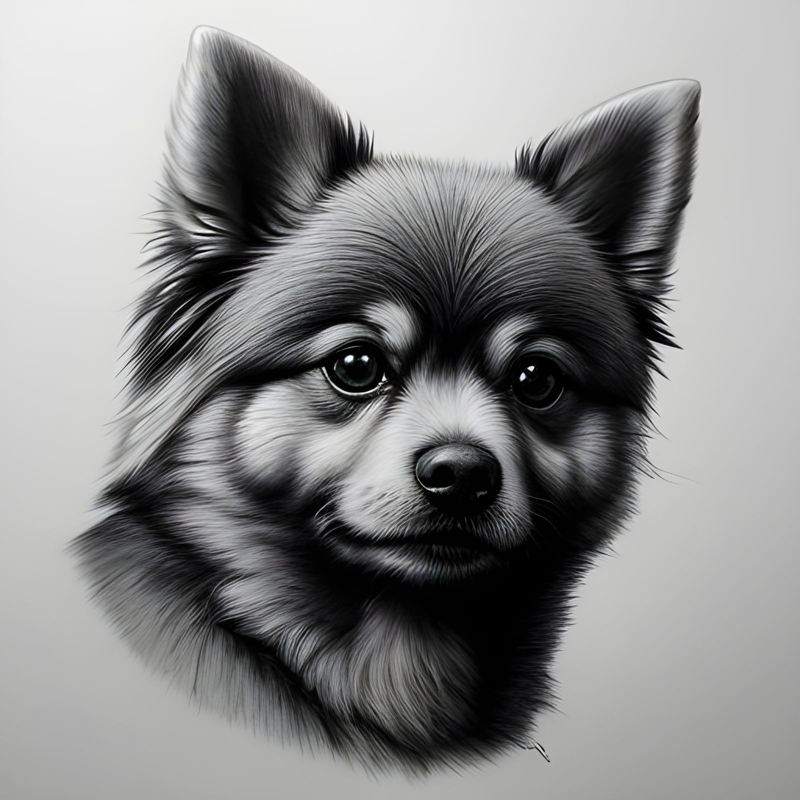 Hyperdetailed Pomeranian Dog Pencil Sketch in 8K