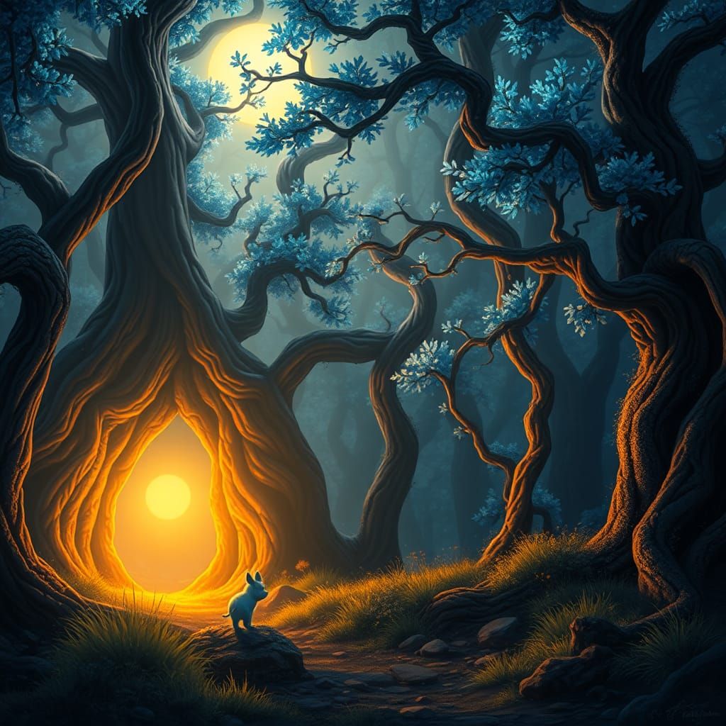 Piglet in Electric Blue Moonlit Forest