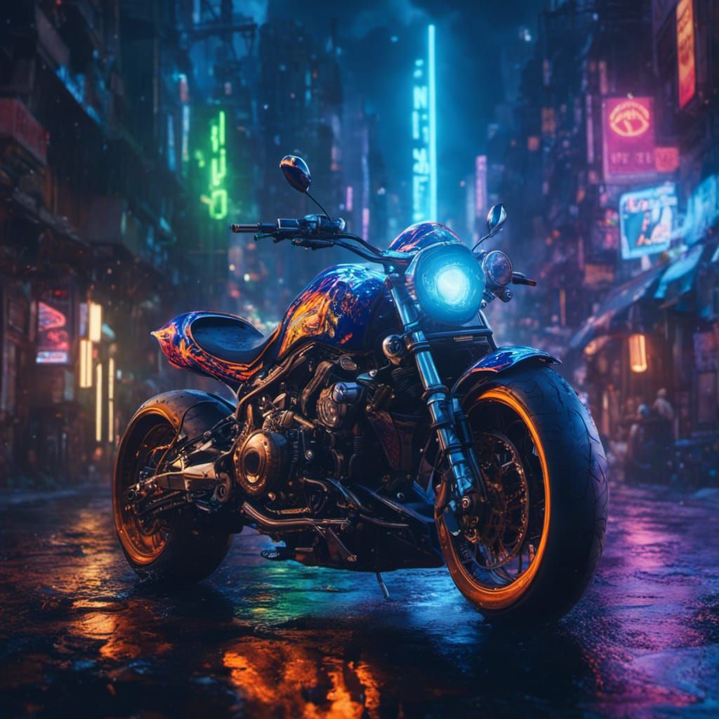 Cyberpunk Motorbike on a Galaxy Street
