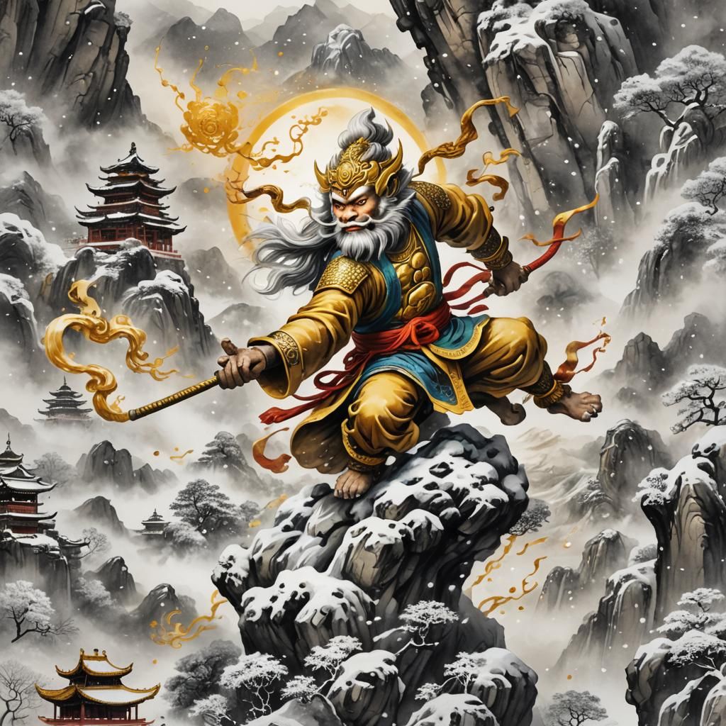 Sun Wukong vs Buddha: Song Dynasty Ink Wash