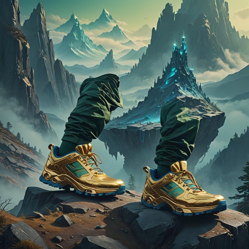 Giant Gold Shoes on Misty Peak: Concept Art