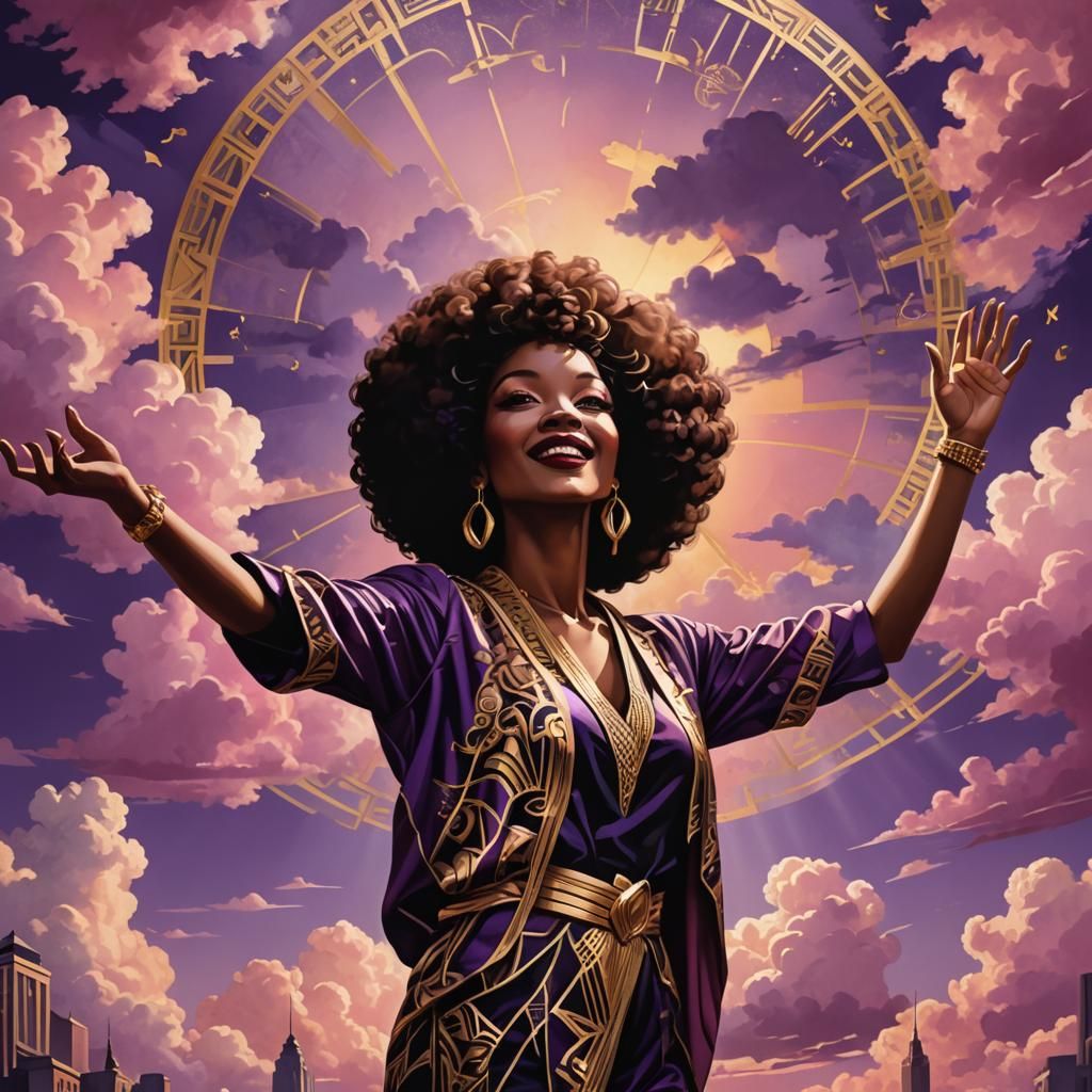 Art Deco Silhouette of Woman in Joyful Pose