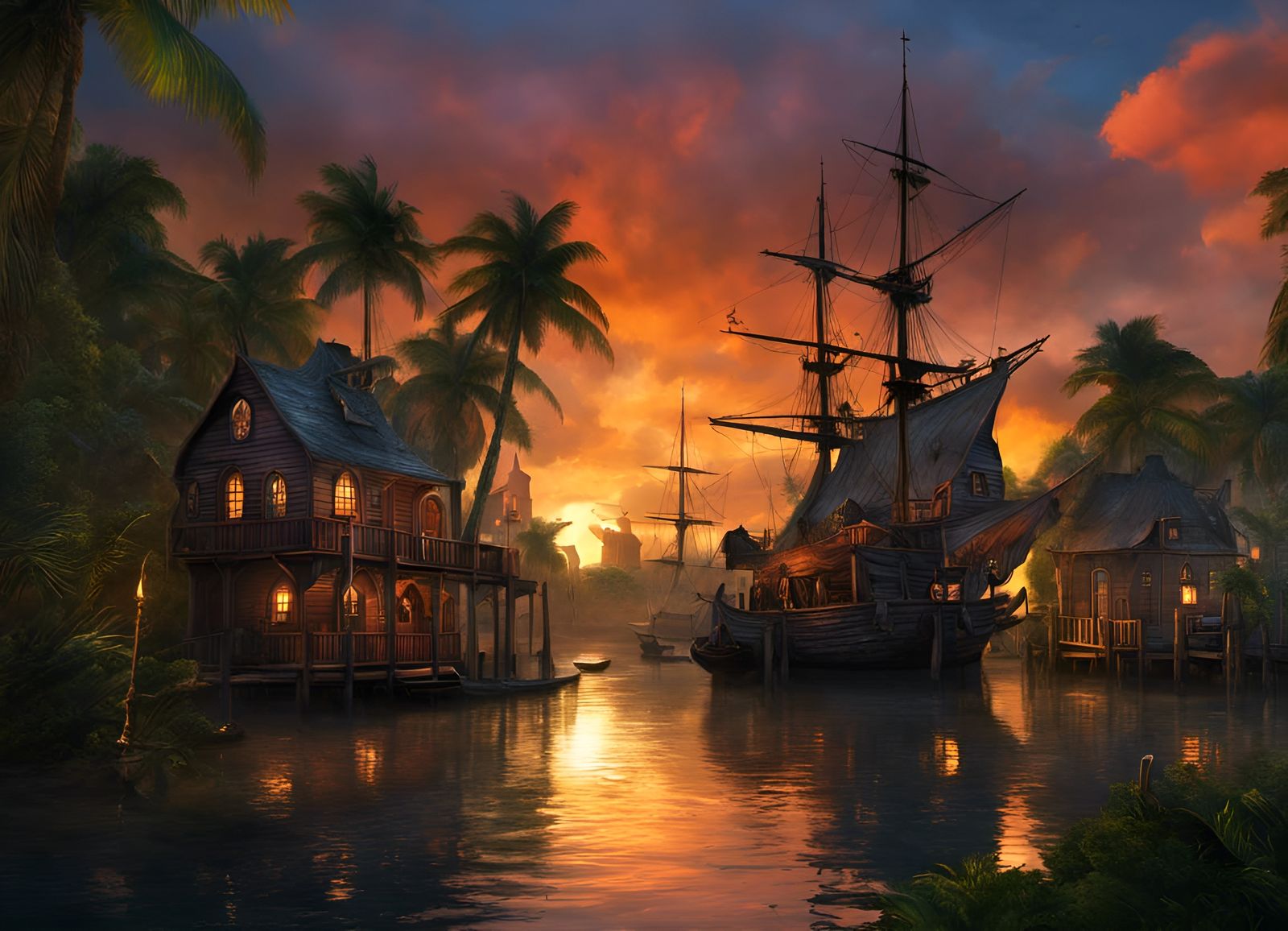 Jean LaFitte's Pirate Haven on Grand Terre at Sunset