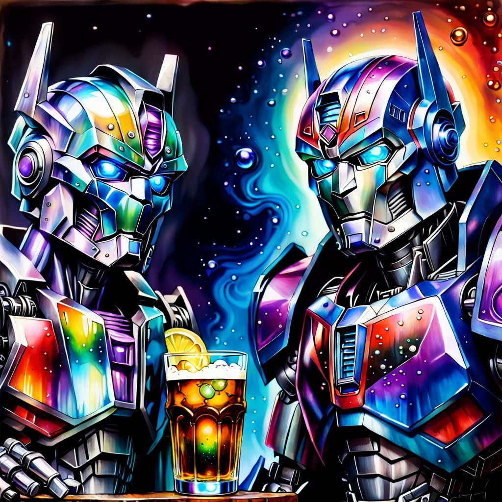 Optimus Prime and Megatron in Alcohol Ink Style