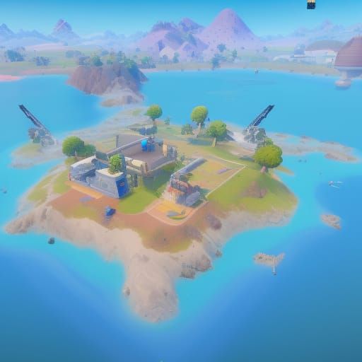 Season 1 Chapter 1 aerial map view of Fortnite Island withe ...