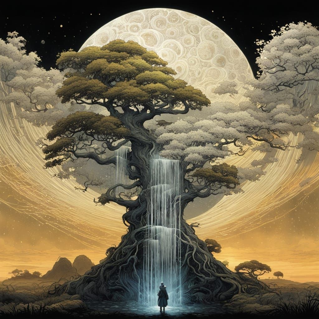 Ancient Tree in Vibrant Colors and Whimsical Style