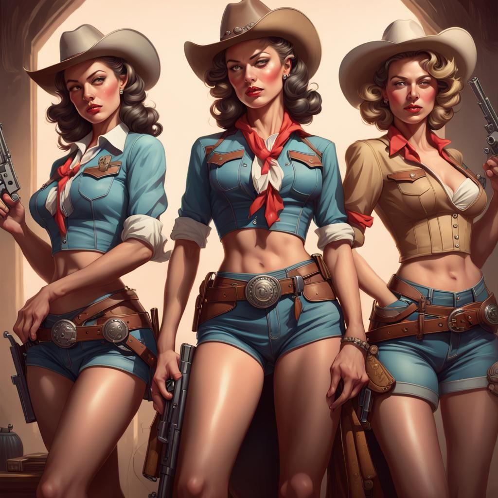 1940s Pinup Cowgirl Group Portrait