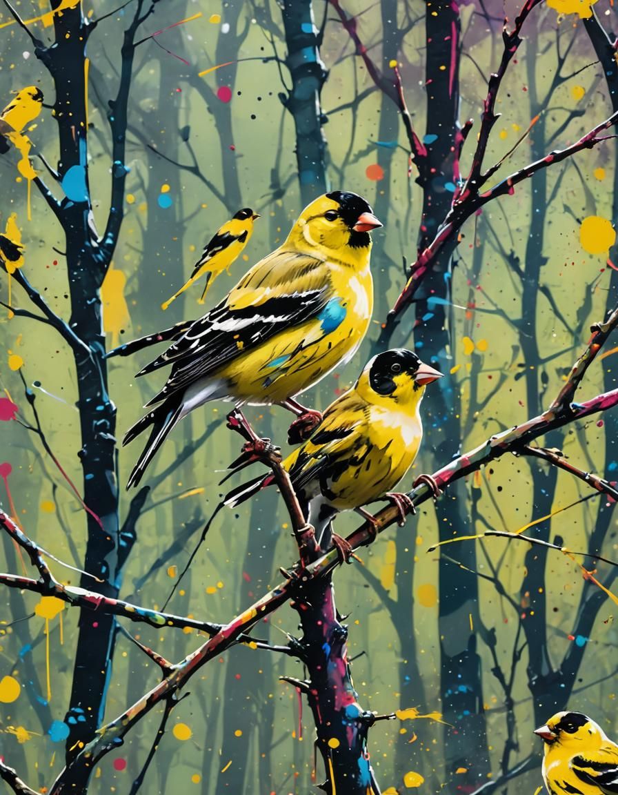 American Goldfinch in Vibrant Street Art Style