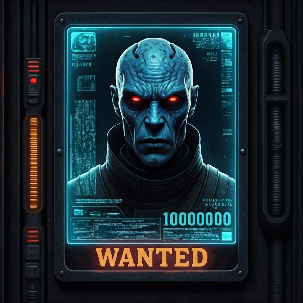 Dangerous Alien Soldier 'WANTED' Poster in Cyberpunk Style