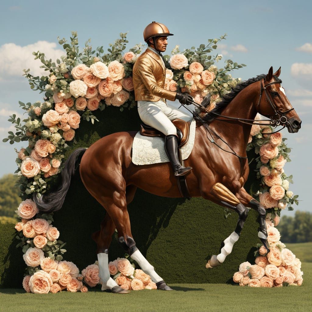 Majestic Copper Stallion in Lavish Floral Crown