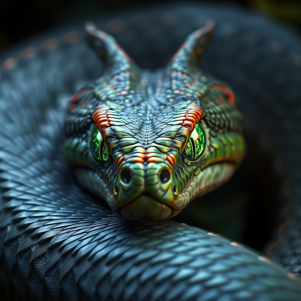 Hyperrealistic Serpent with Marijuana Leaf Scales