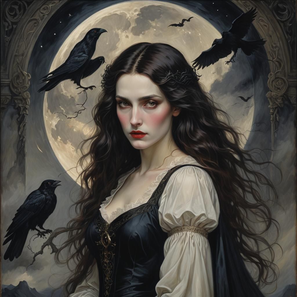 Dramatic Vampire Scene in Pre-Raphaelite Style