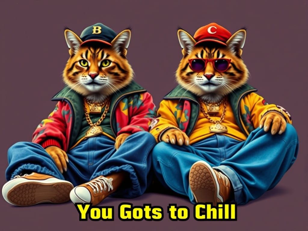 Regal Hip-Hop Felines in Bold, Graffiti Style