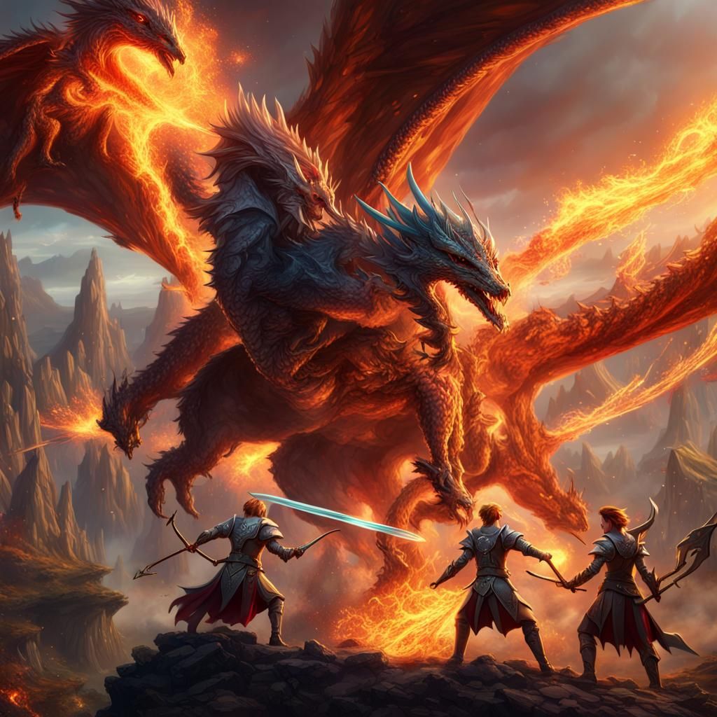 Epic Dragon and Griffin Battle in Fantasy Art