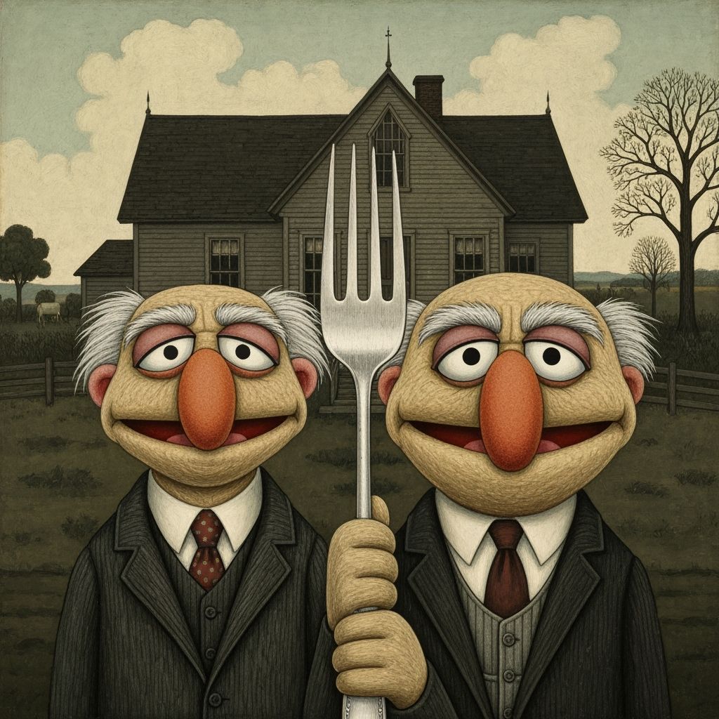 Grumpy Muppets Recreate American Gothic in Folk Art Style