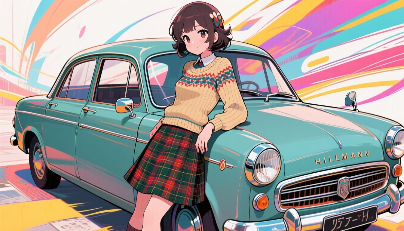 Girl in 1960s Scottish Fashion, Anime Style
