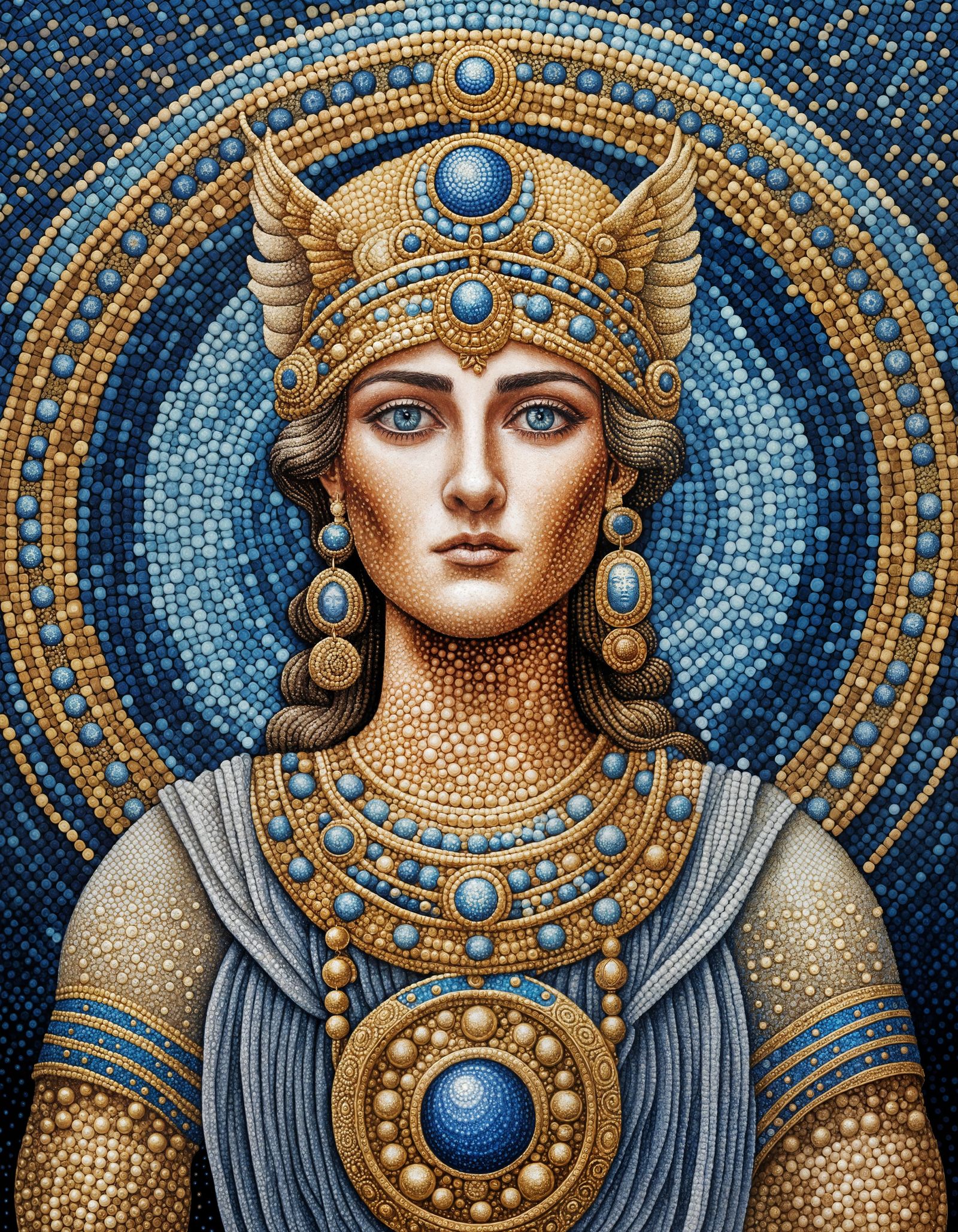 Athena Portrait in Pointillism with Circular Dot Detail