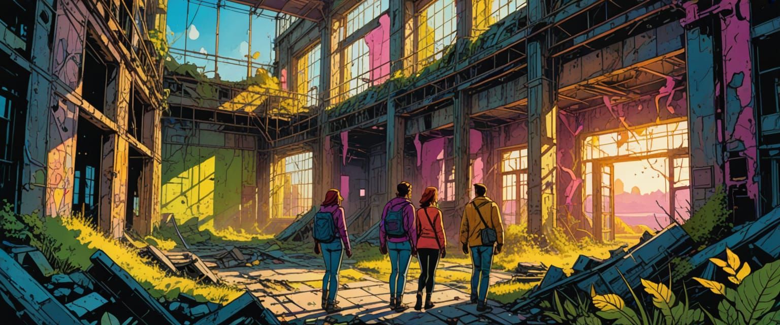 Exploring Abandoned Factory in Comic Book Style