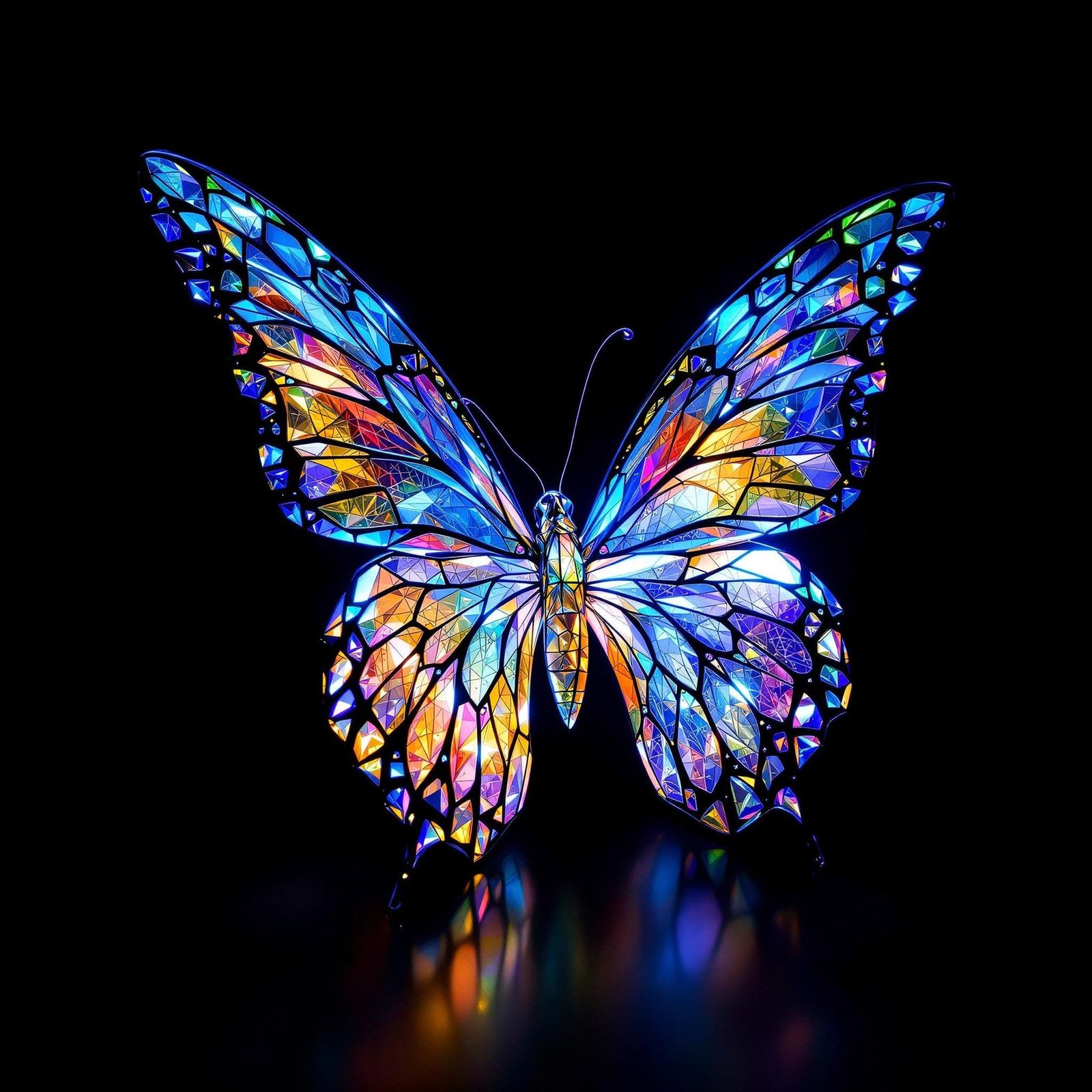 Ethereal Stained Glass Butterfly in Art Nouveau Style