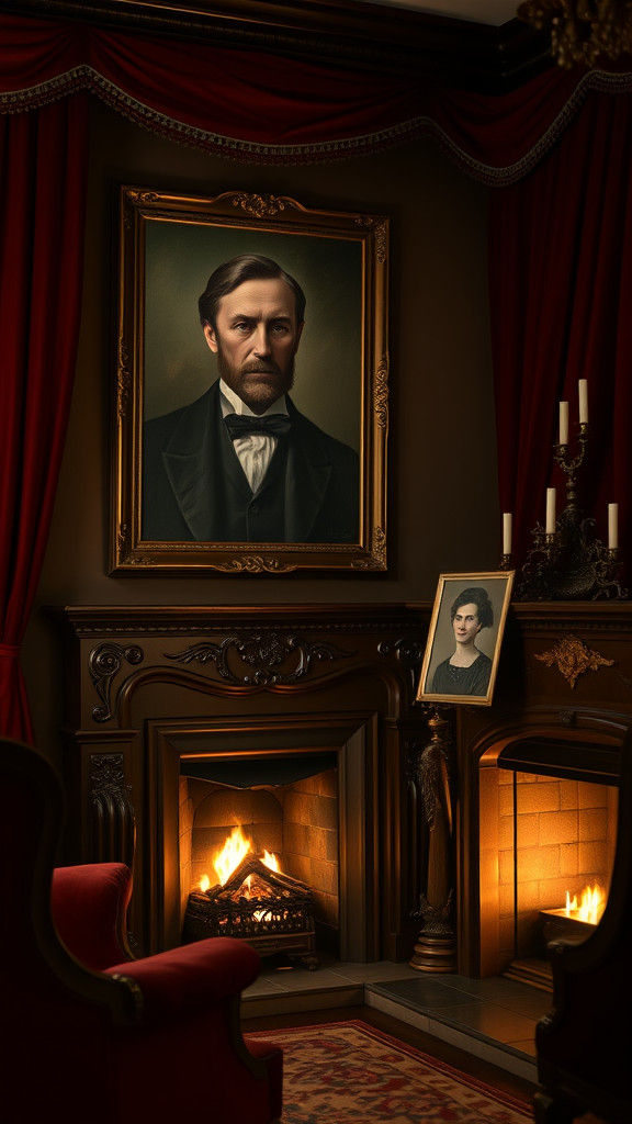 Victorian Sitting Room with Portraits, Impressionist Style