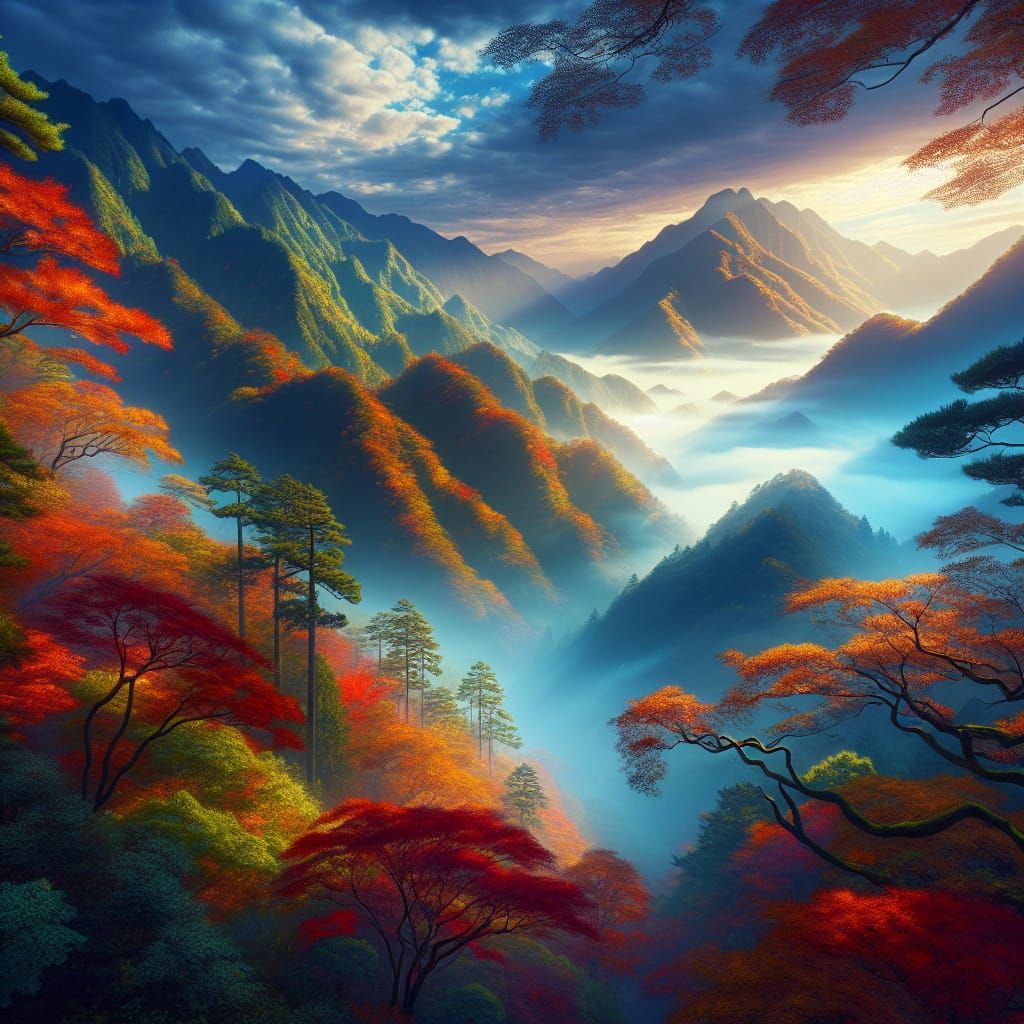 Hyperrealistic Autumn Japanese Mountain Concept Art