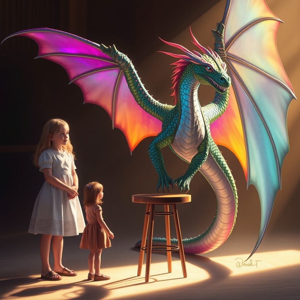 Rainbow Dragon in Studio Light, Fantasy Art