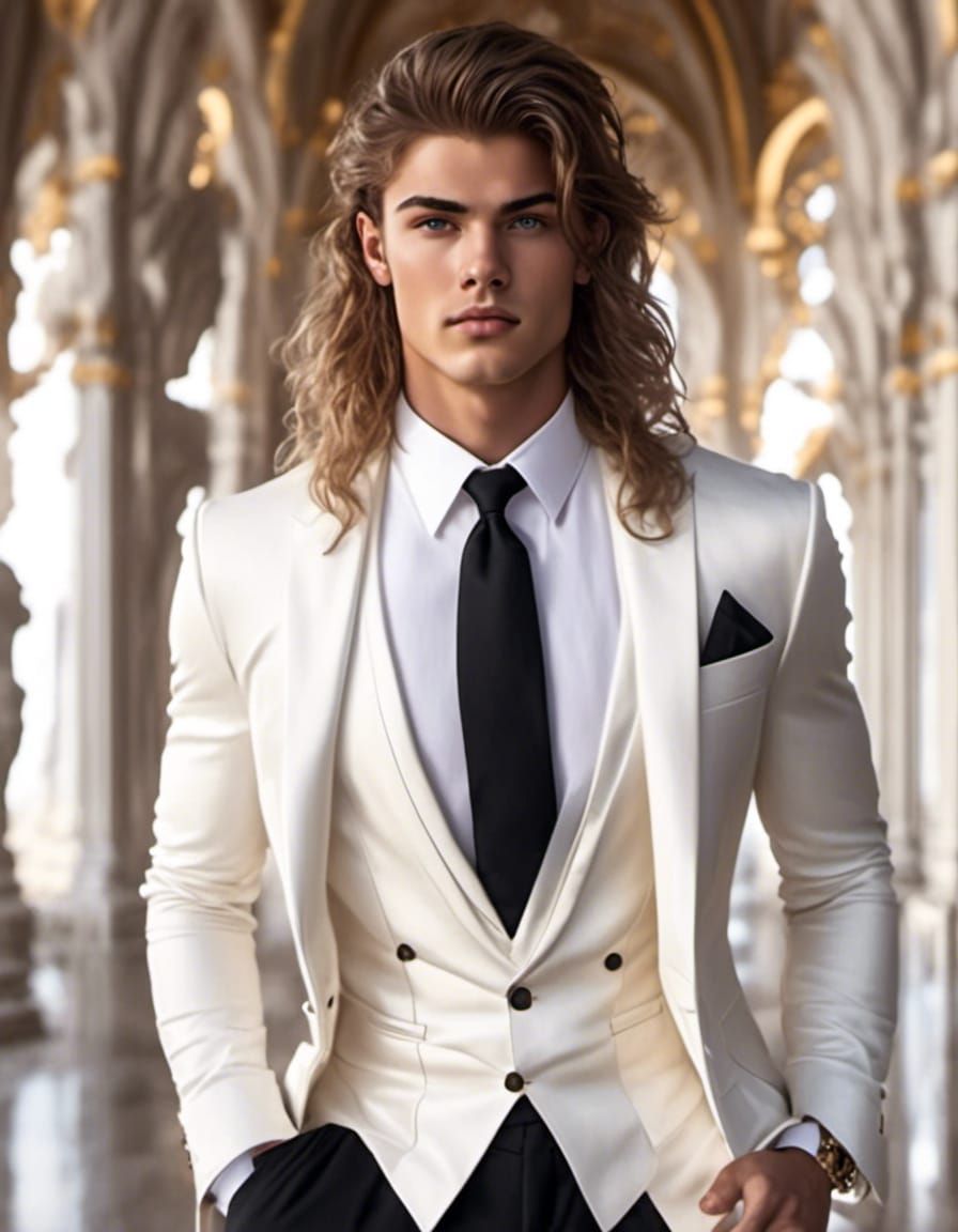 Captivating Teenage Boy in Tuxedo, Animation Style