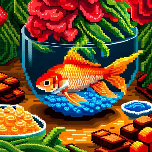 Goldfish in Bowl: Retro Pixel Art Portrait