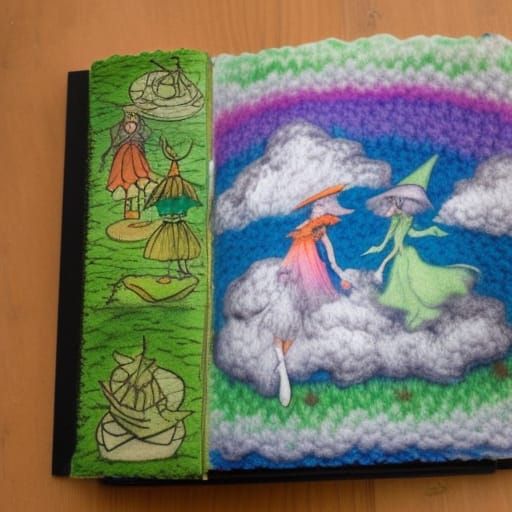 Two witches racing on broomsticks::Whimsical fairytale sketchbook style, by Mary Blair, Lauren Faust, and Arthur Rackham...