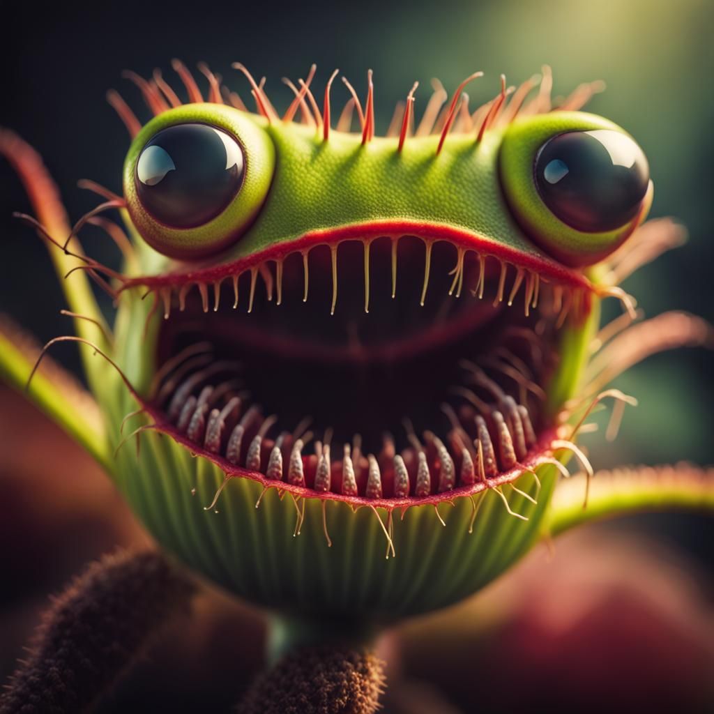 Hyperrealistic Venus Flytrap with Winking Eyes