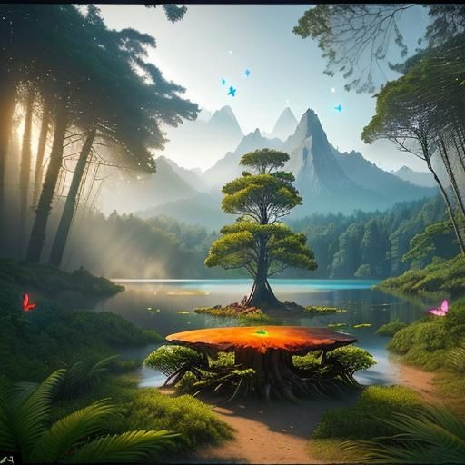 Surreal Hyperrealistic World with Glowing Flora in 3D