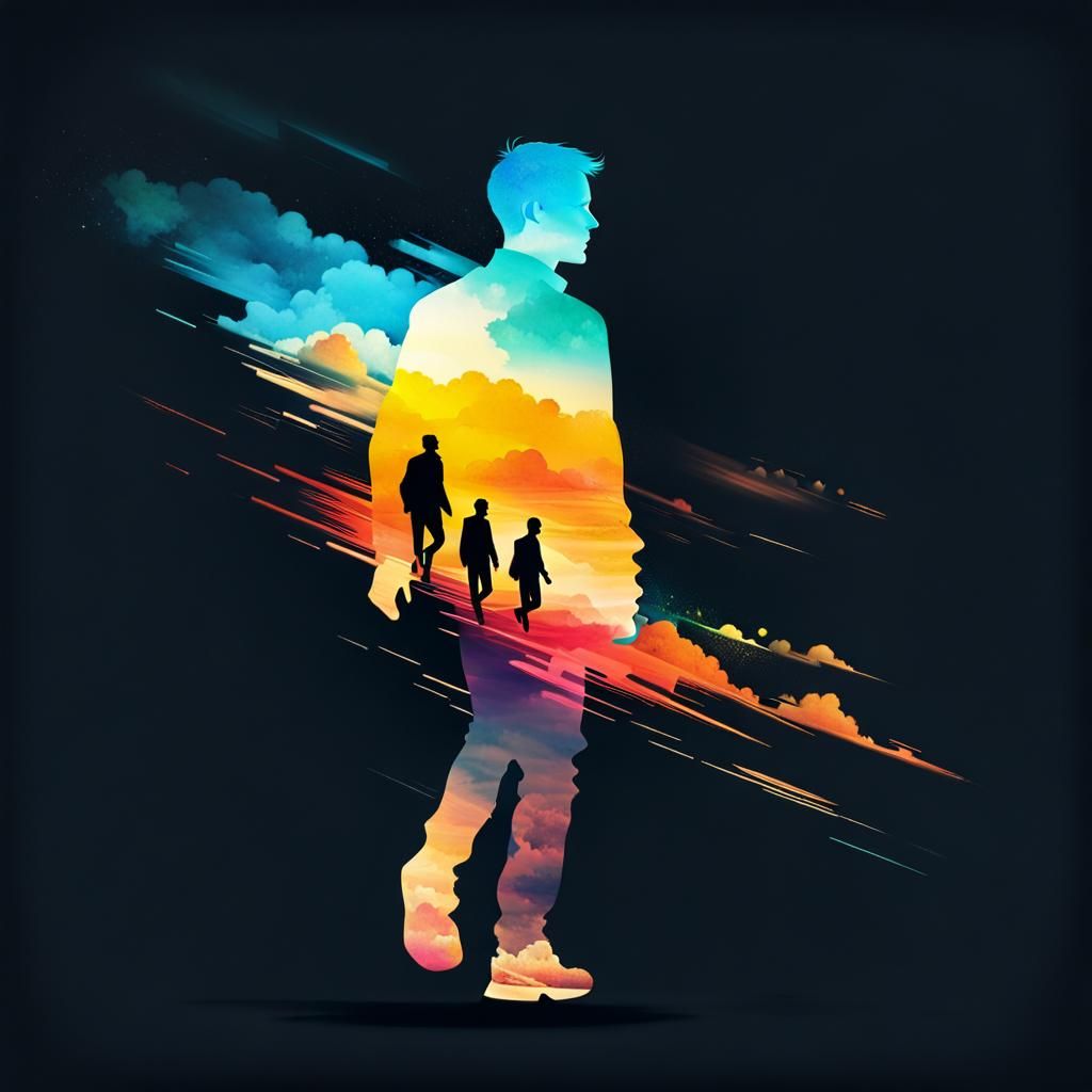 Silhouette Running Towards a Colorful Future