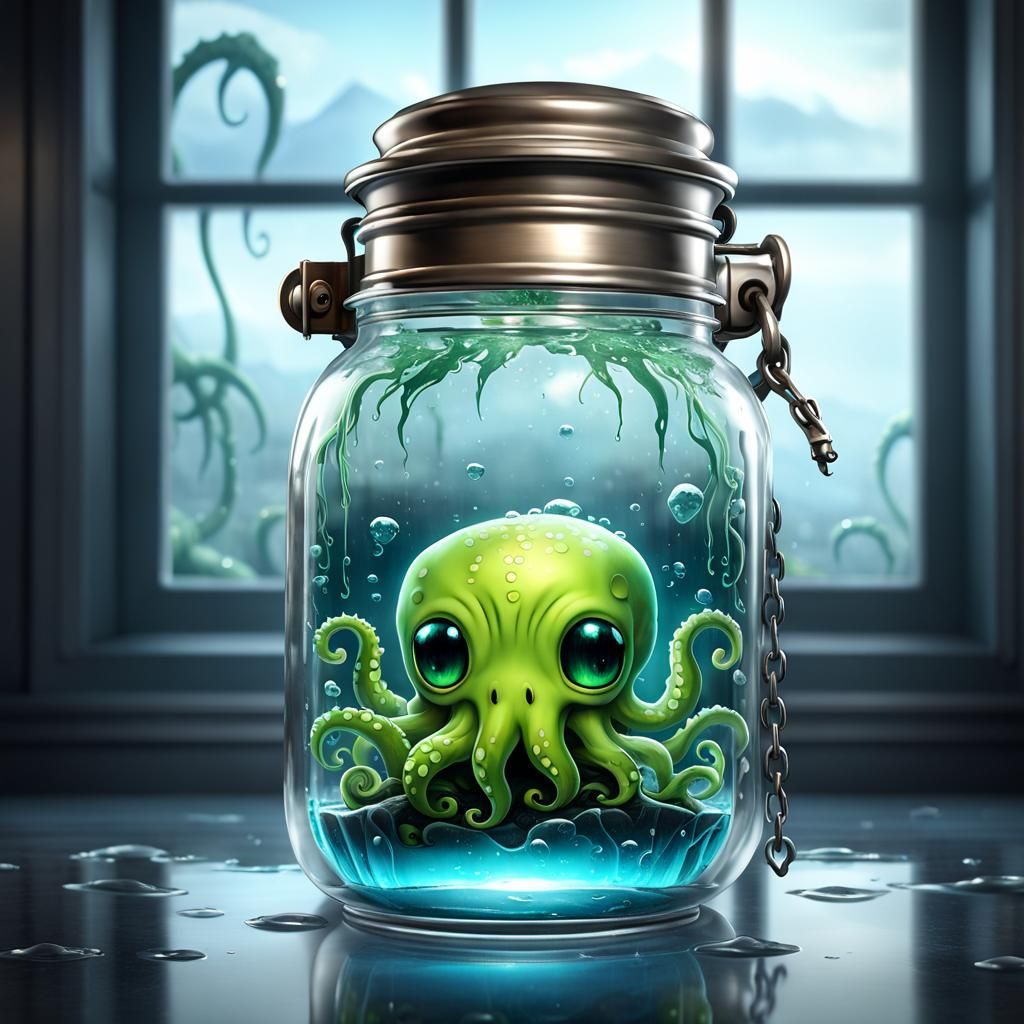 Chibi Cthulhu in a Jar, Detailed 8K