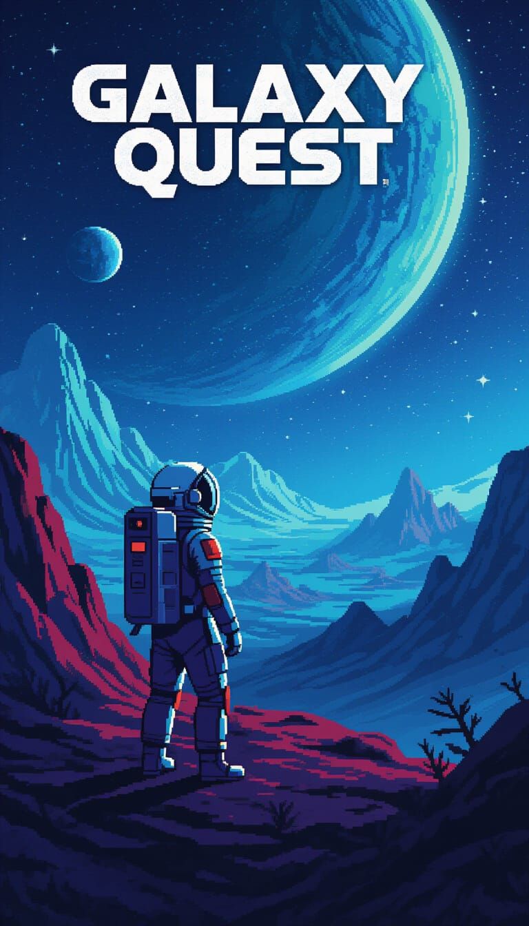 Astronaut Gazing at Alien Planet in 1990s Game Style