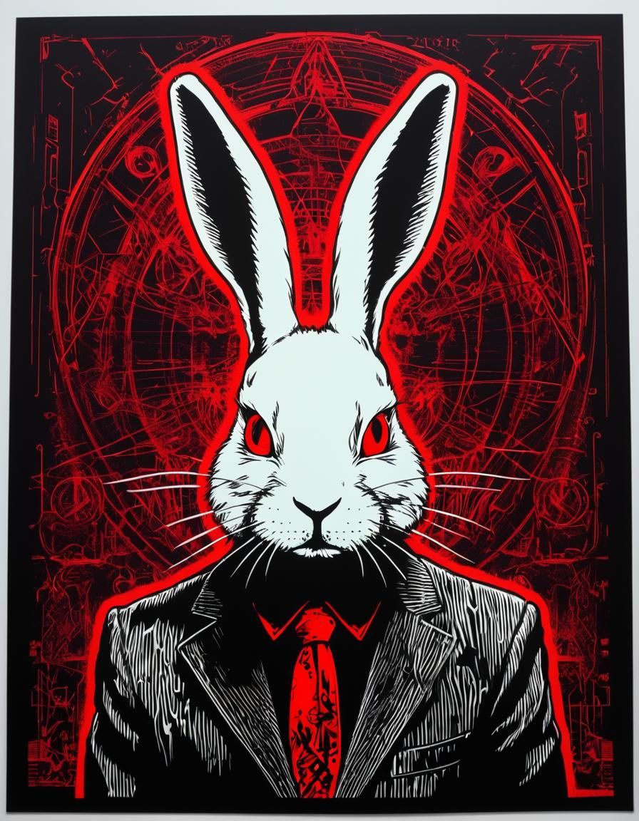 Ominous Black Magic Glitch Art in Red and Black