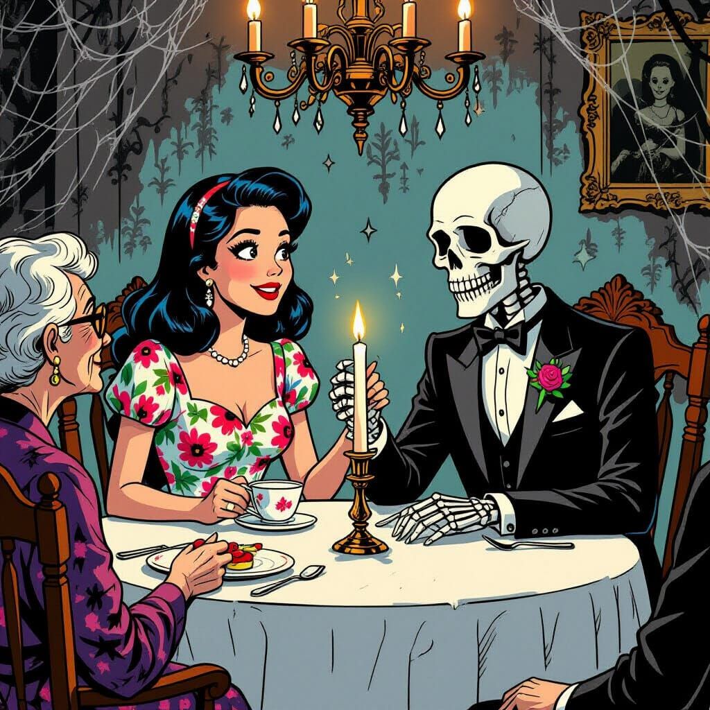 Skeleton Groom Meets Terrified 1950s Family